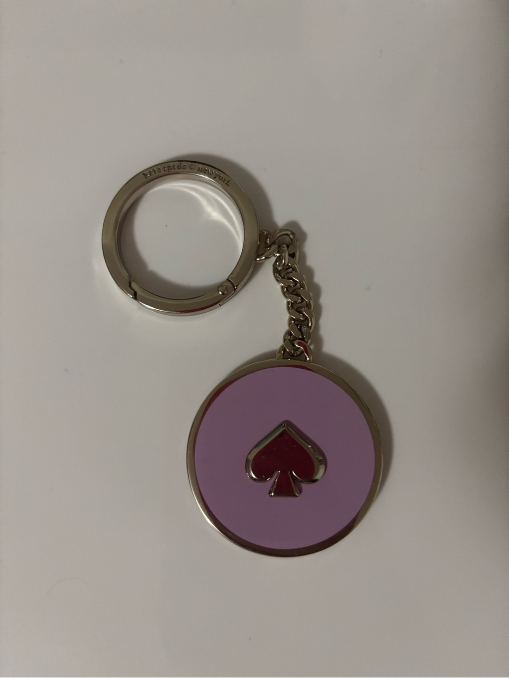 kate spade lavender and red spade round keyring